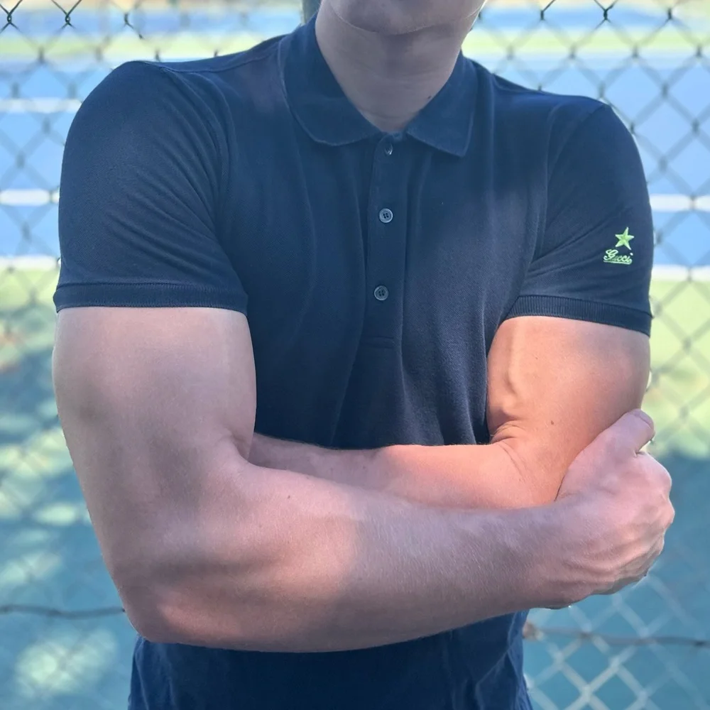 GUCCI SHOOTING LUCKY STAR NEON VOLT GREEN NAVY BLUE UNIFORM POLO SHIRT TENNIS S - Picture 15 of 16